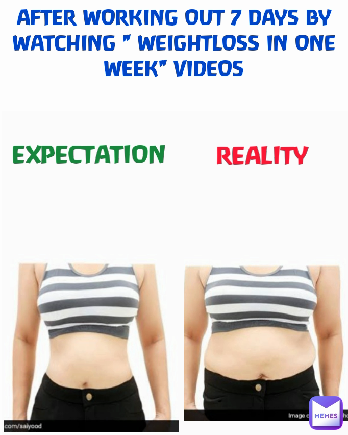 AFTER WORKING OUT 7 DAYS BY WATCHING " WEIGHTLOSS IN ONE WEEK" VIDEOS