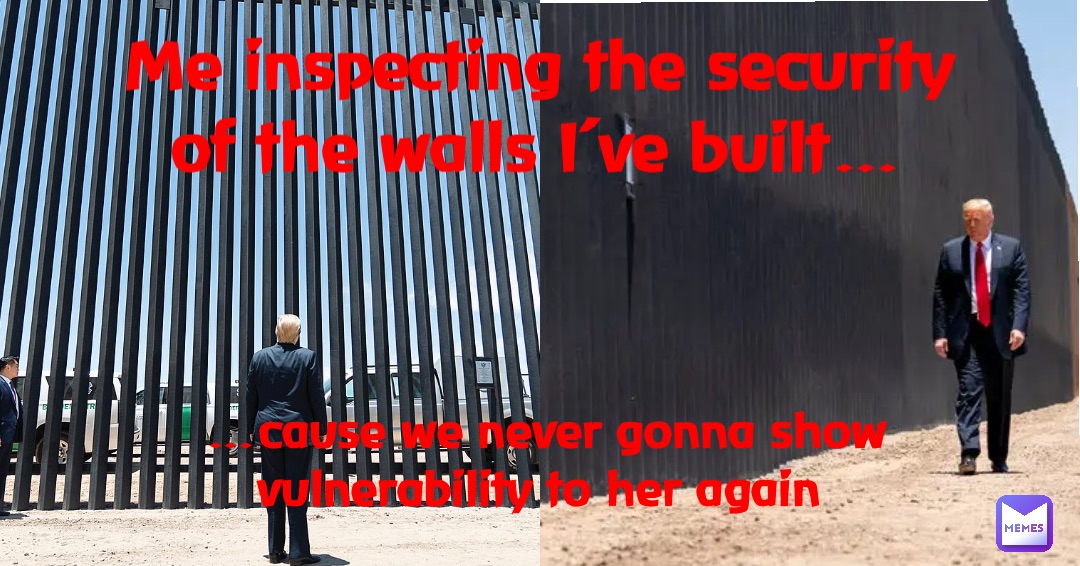 Me inspecting the security of the walls I’ve built… …cause we never gonna show vulnerability to her again
