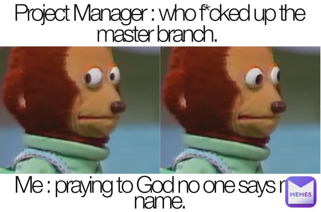 Project Manager : who f*cked up the master branch.  Me : praying to God no one says my name.
