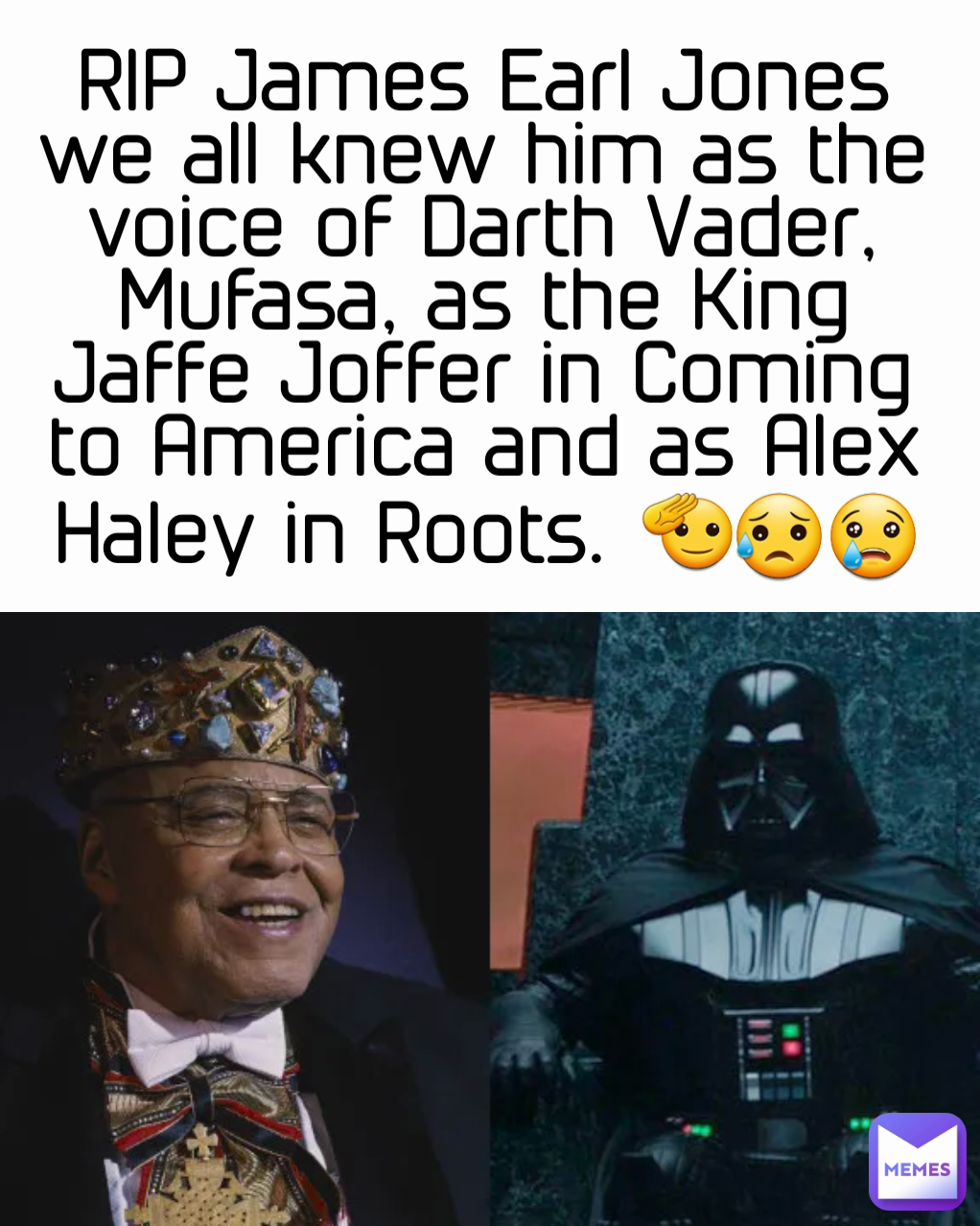 RIP James Earl Jones we all knew him as the voice of Darth Vader, Mufasa, as the King Jaffe Joffer in Coming to America and as Alex Haley in Roots. 🫡😥😢