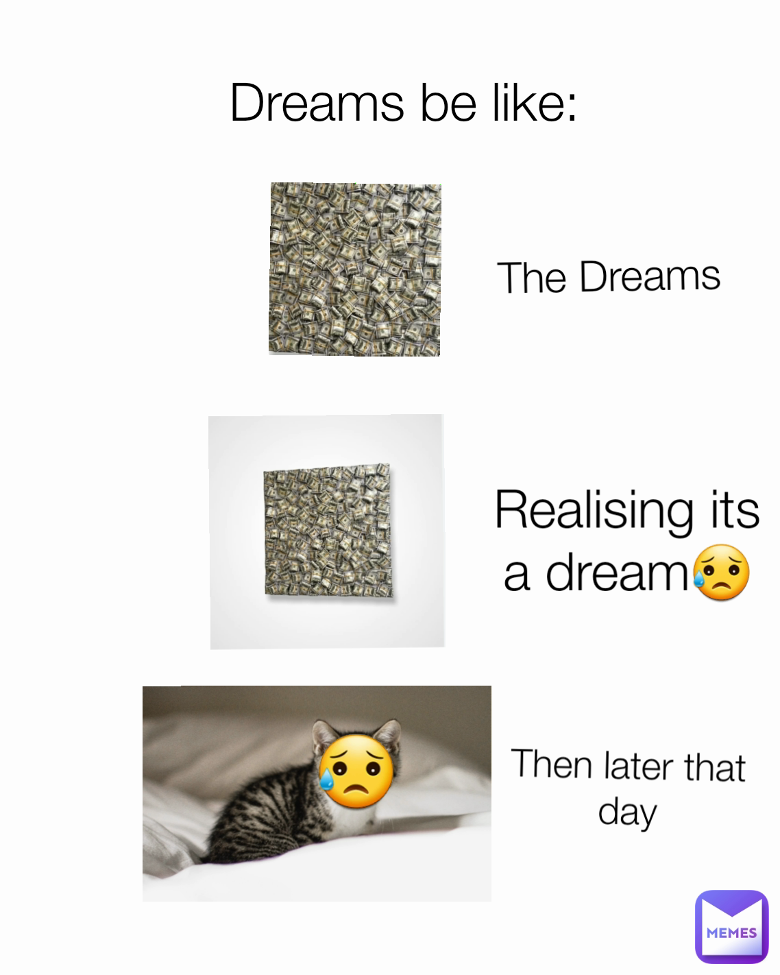 The Dreams Dreams be like: Realising its a dream😥 Then later that day 😥