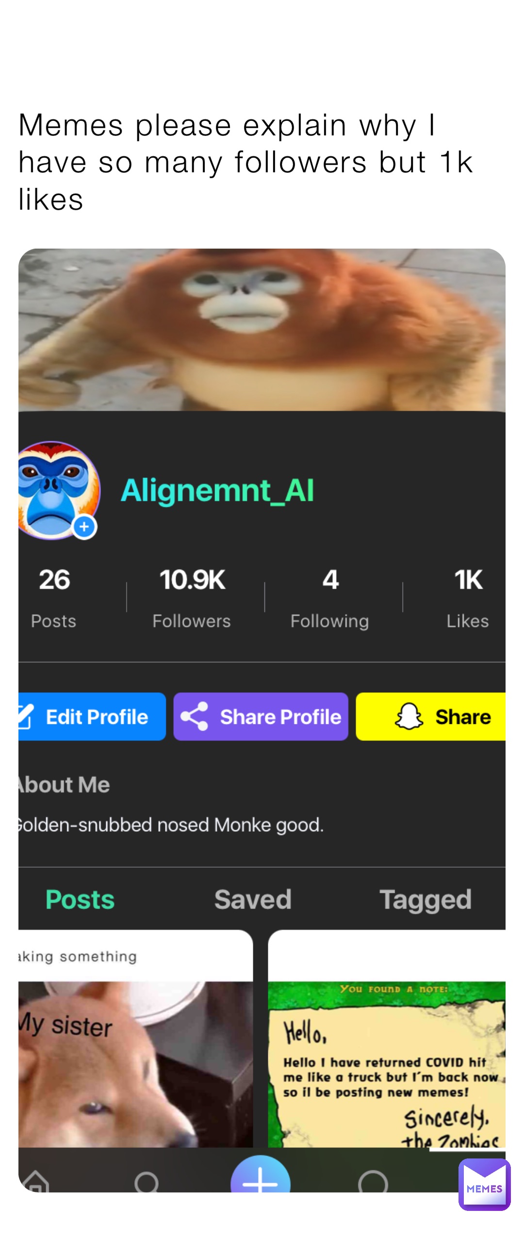 Memes please explain why I have so many followers but 1k likes