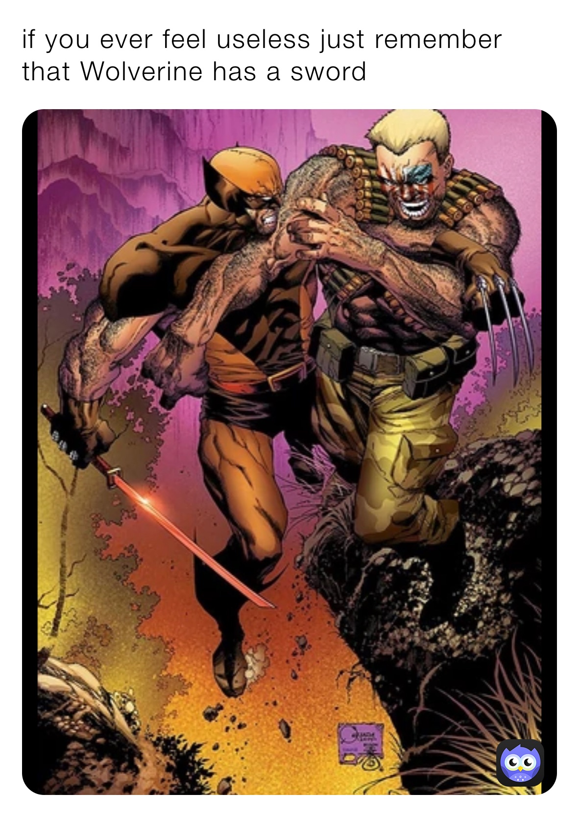 if you ever feel useless just remember that Wolverine has a sword