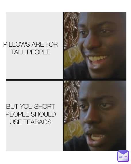 Type Text PILLOWS ARE FOR TALL PEOPLE






BUT YOU SHORT PEOPLE SHOULD USE TEABAGS