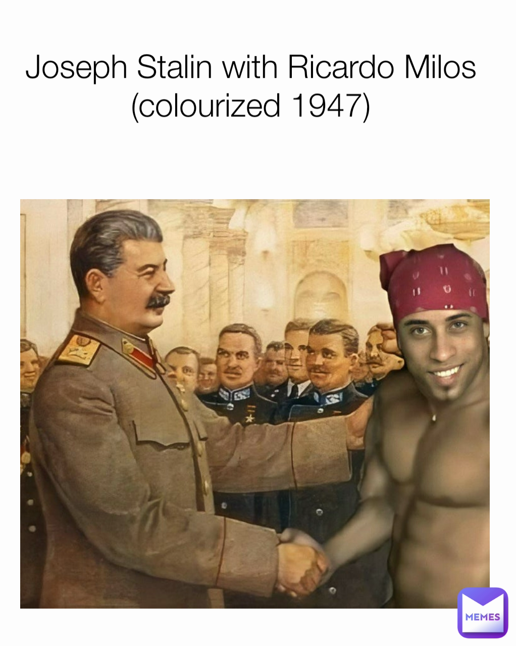 Joseph Stalin with Ricardo Milos 
(colourized 1947) 
