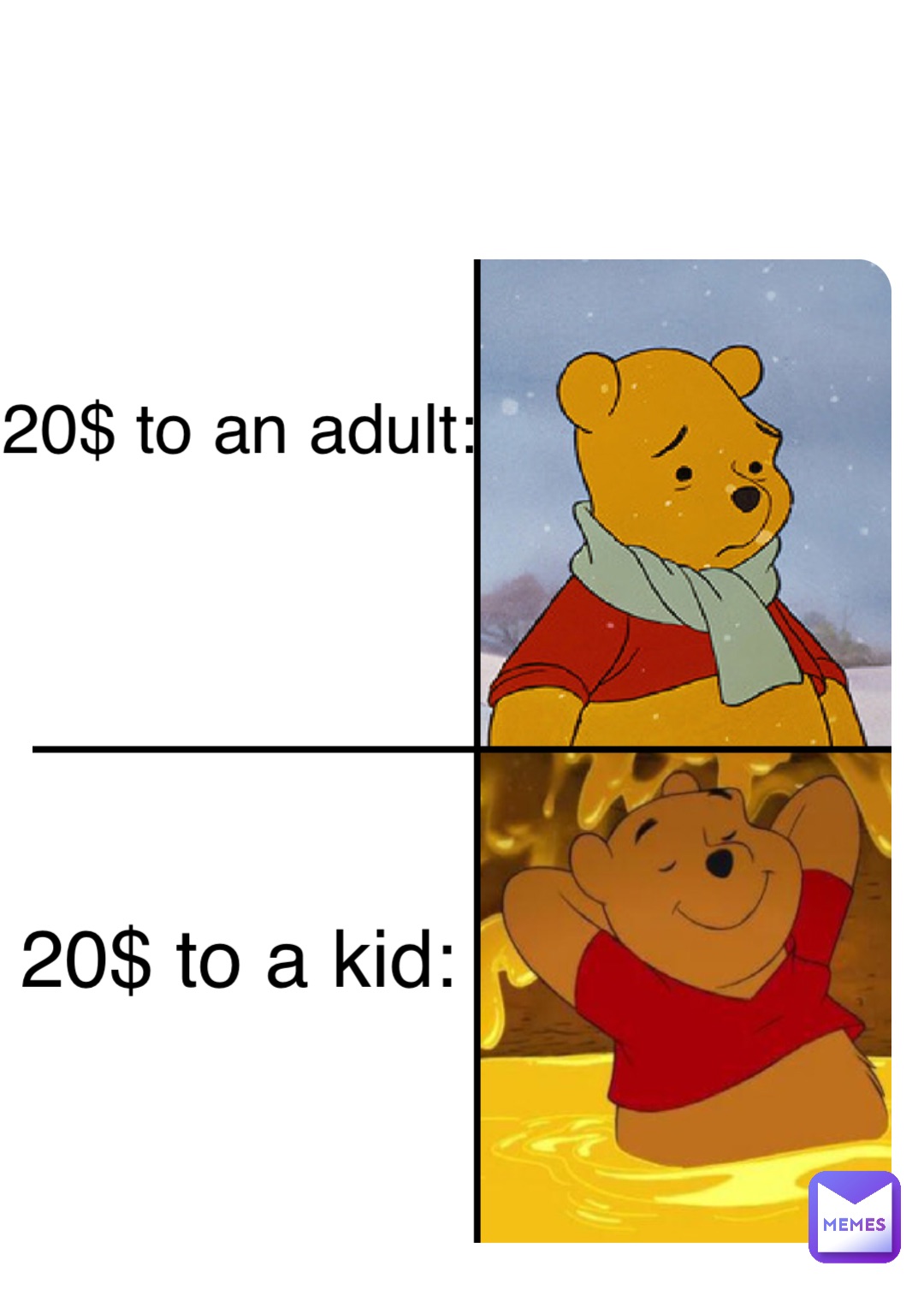 20$ to an adult: 20$ to a kid: