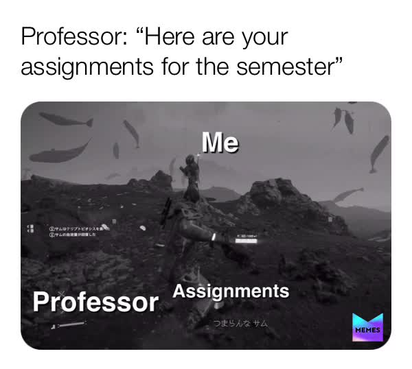 Professor: “Here are your assignments for the semester”