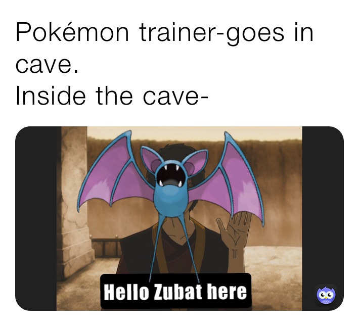 Pokémon trainer-goes in cave.
Inside the cave-