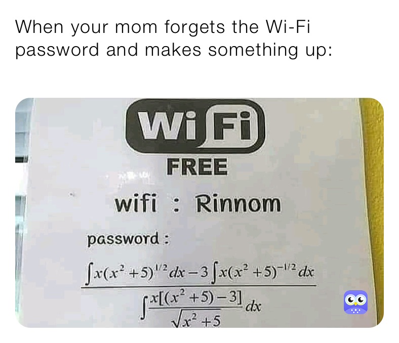 When your mom forgets the Wi-Fi password and makes something up:
