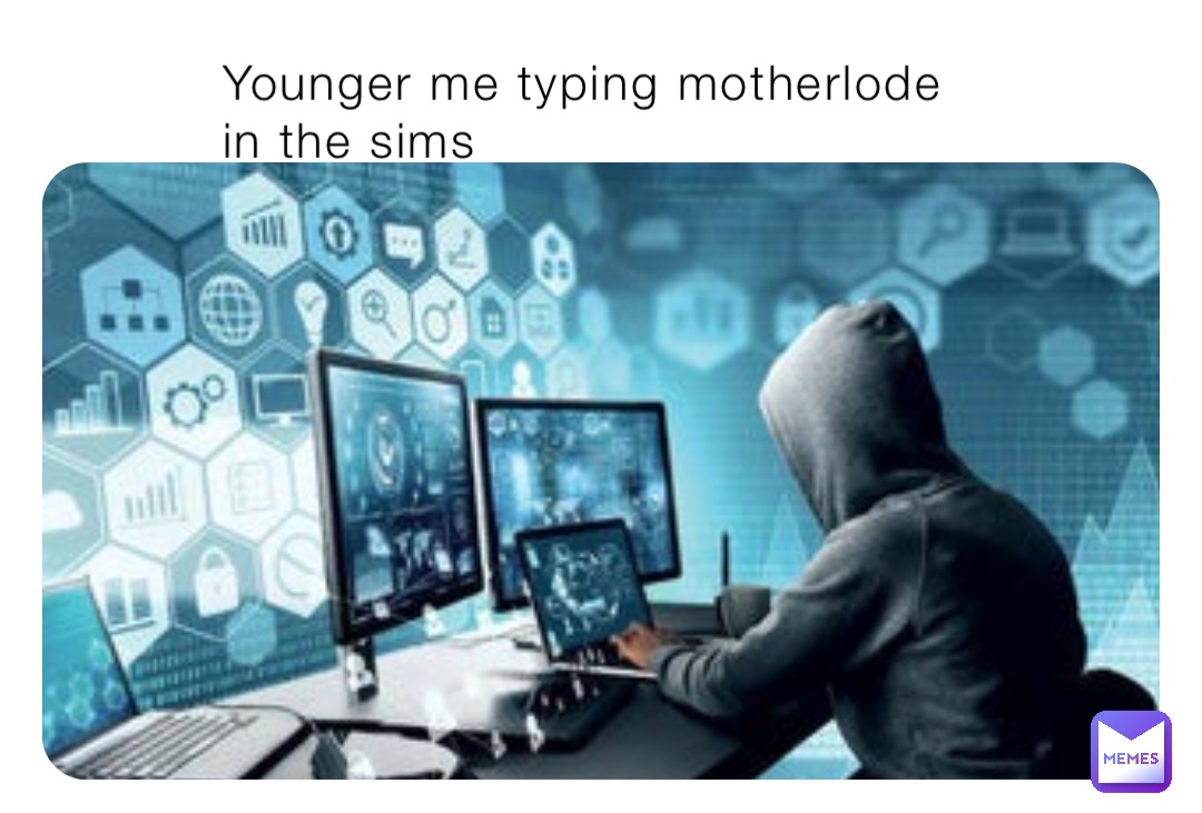 Younger me typing motherlode in the sims