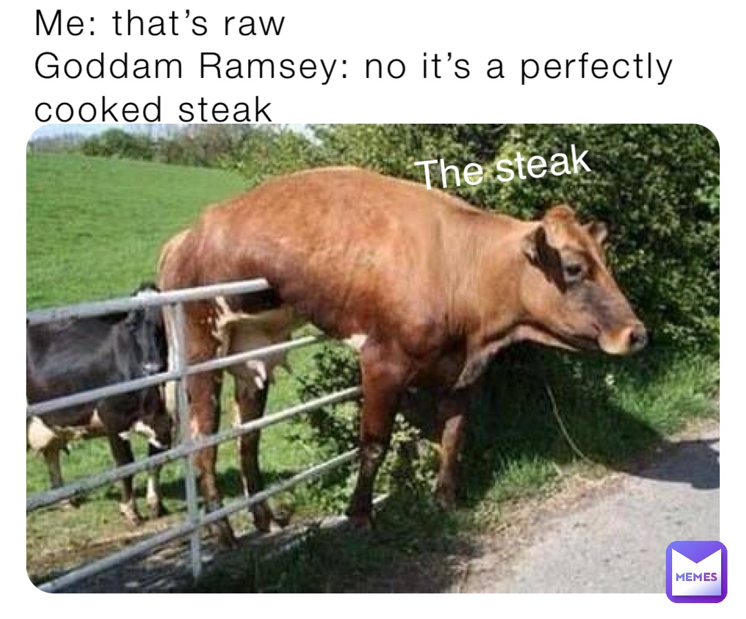 Me: that’s raw
Goddam Ramsey: no it’s a perfectly cooked steak The steak