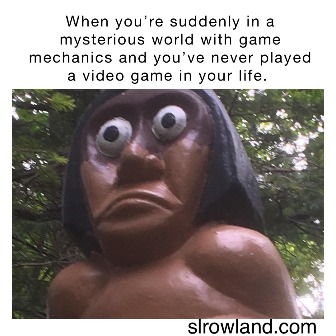When you’re suddenly in a mysterious world with game mechanics and you’ve never played a video game in your life.