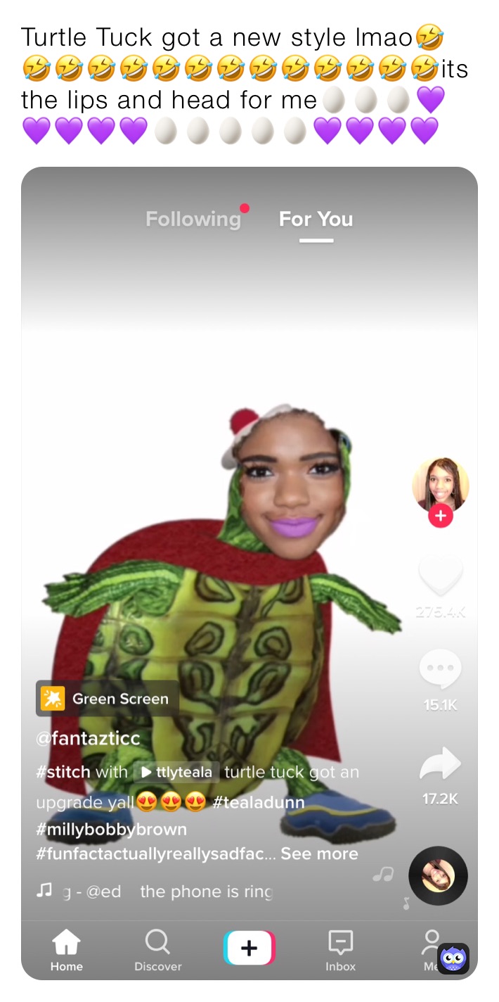 Turtle Tuck got a new style lmao🤣🤣🤣🤣🤣🤣🤣🤣🤣🤣🤣🤣🤣🤣its the lips and head for me🥚🥚🥚💜💜💜💜💜🥚🥚🥚🥚🥚💜💜💜💜