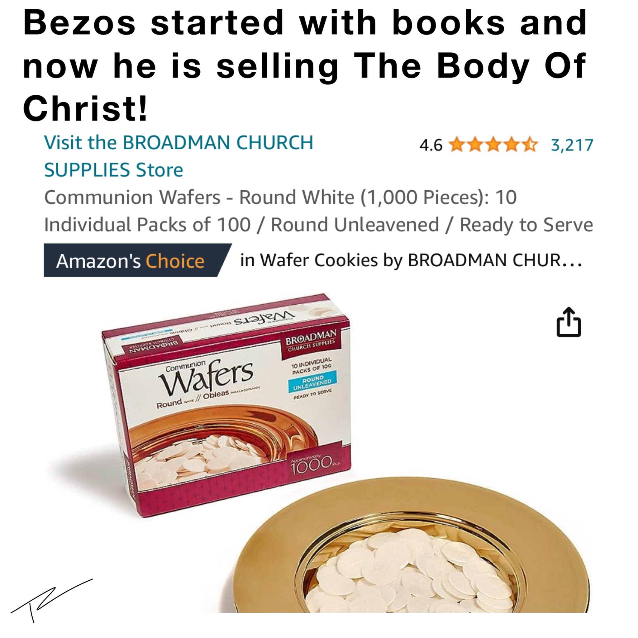 Bezos started with books and now he is selling The Body Of Christ!