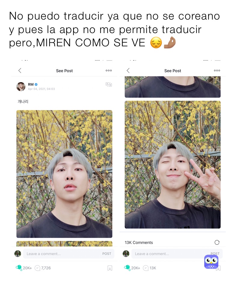 No puedo traducir ya que no se coreano y pues la app no me permite traducir pero,MIREN COMO SE VE 😔🤌🏽