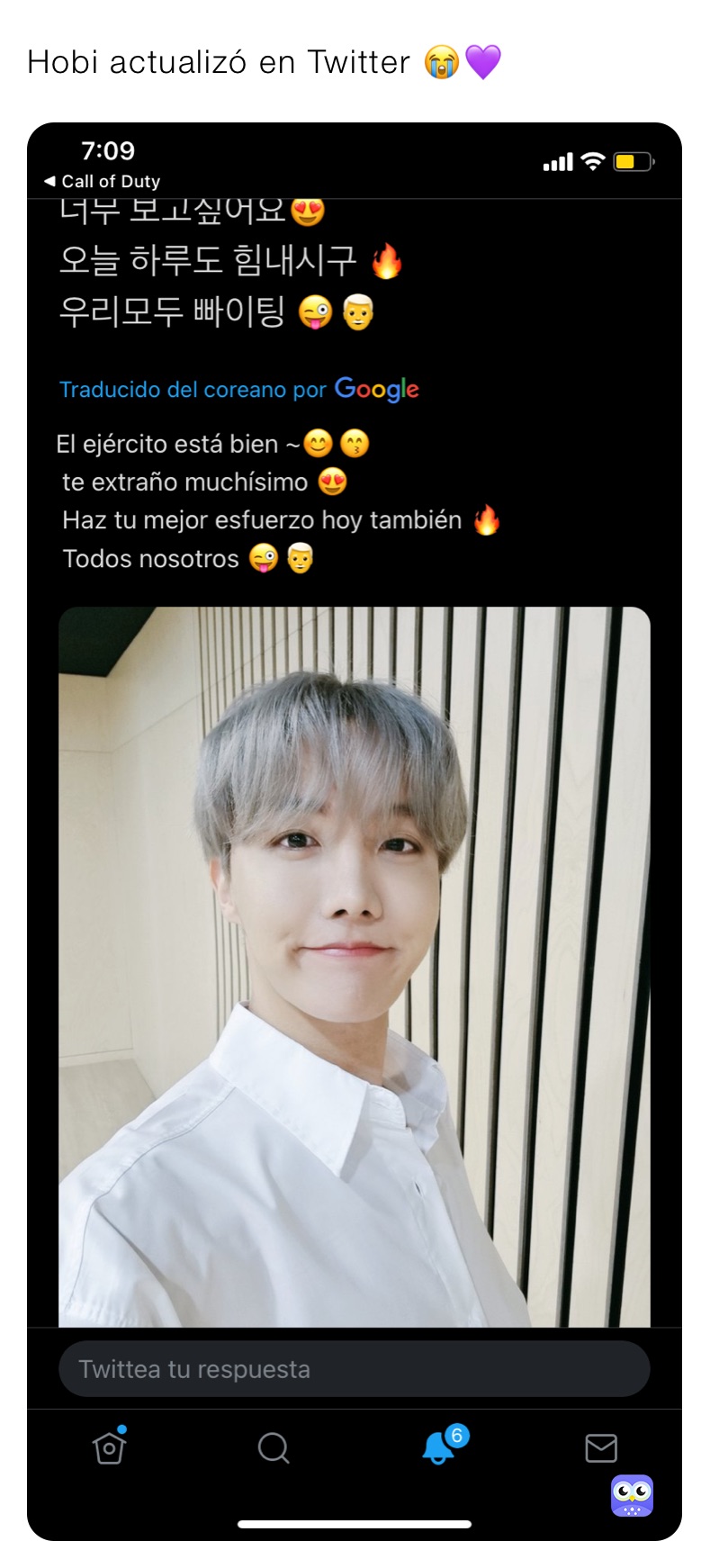 Hobi actualizó en Twitter 😭💜