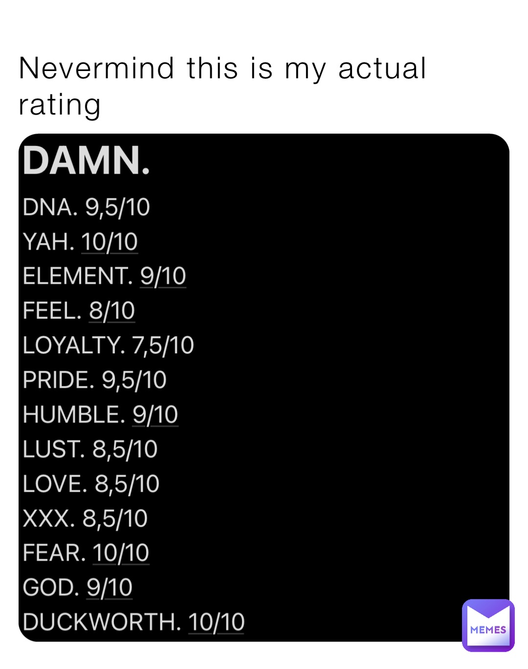 Nevermind this is my actual rating