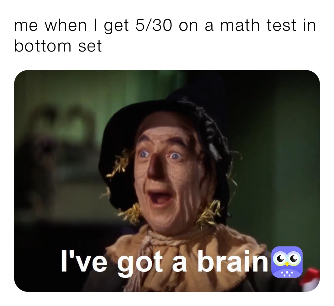 me when I get 5/30 on a math test in bottom set 