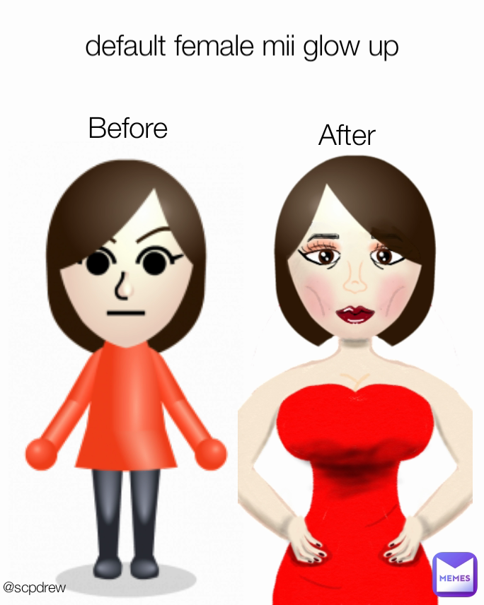 Before After default female mii glow up
 @scpdrew