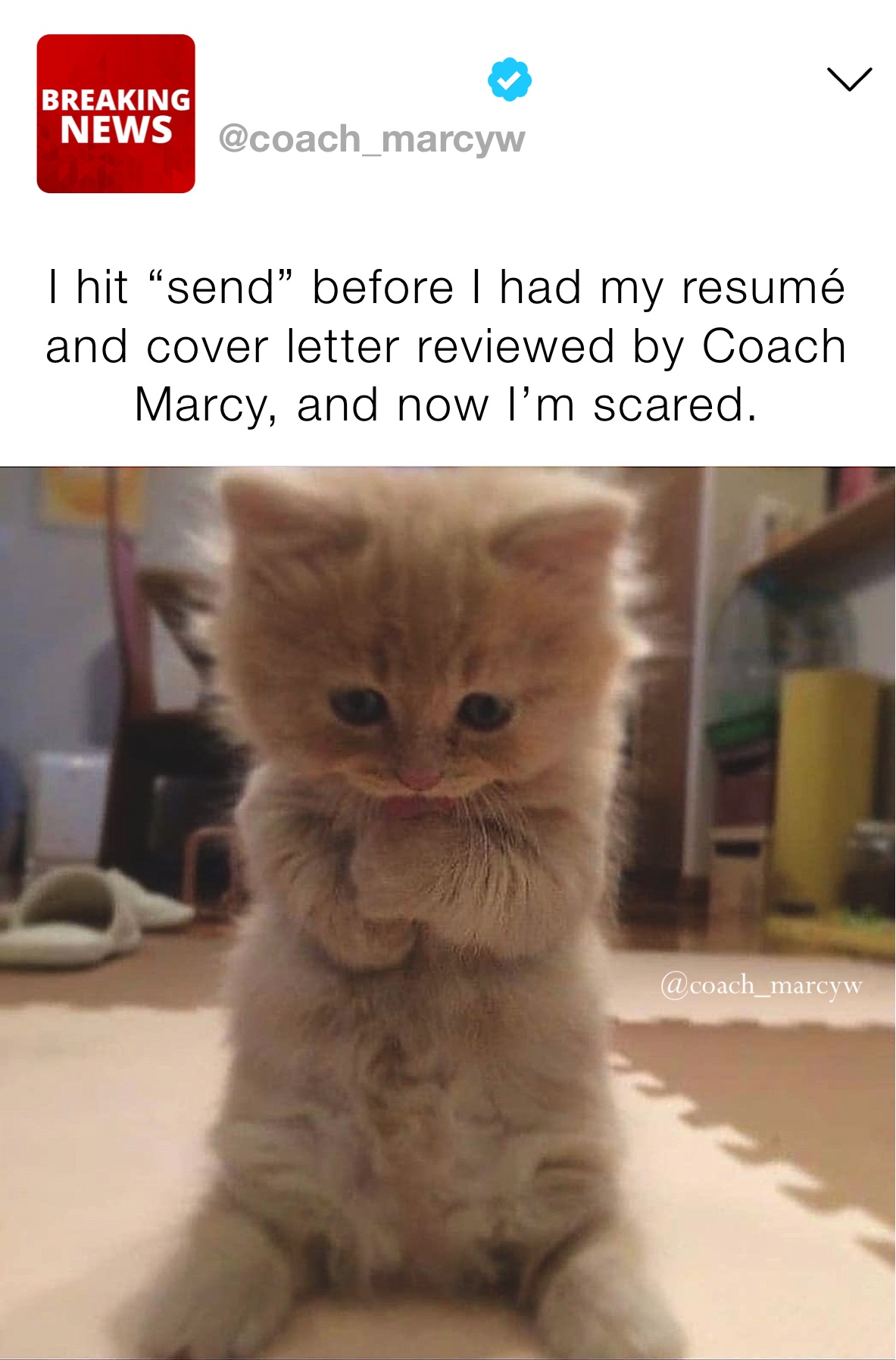 I hit “send” before I had my resumé and cover letter reviewed by Coach Marcy, and now I’m scared. 