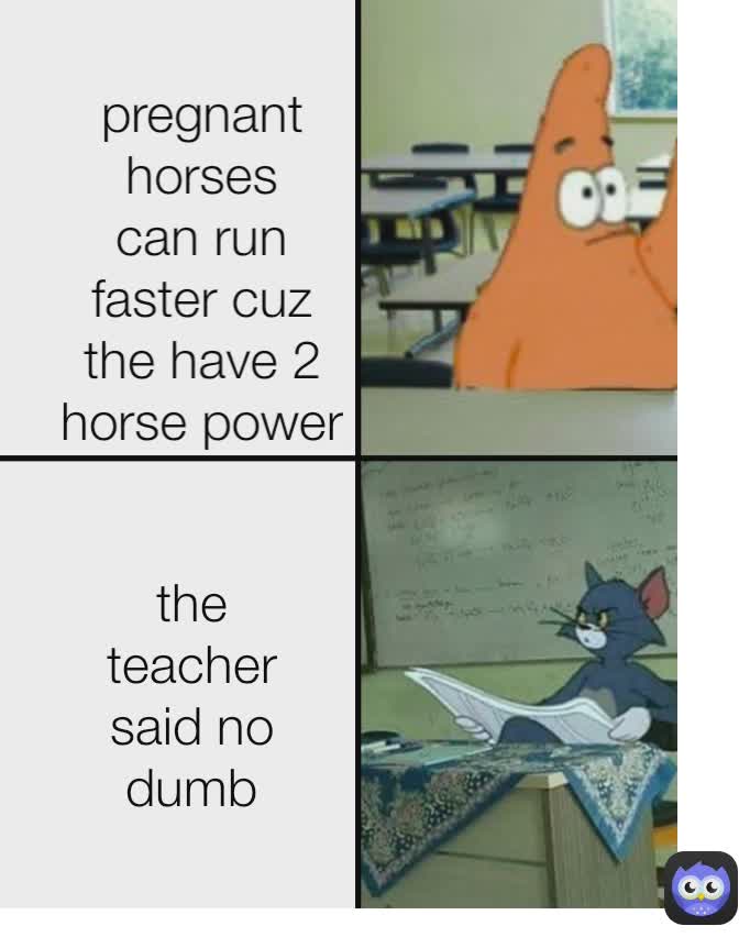 pregnant horses can run faster cuz the have 2 horse power the teacher said no dumb facts