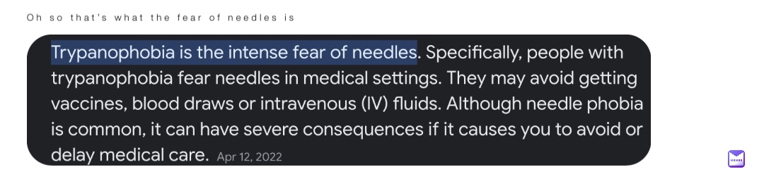 Oh so that’s what the fear of needles is