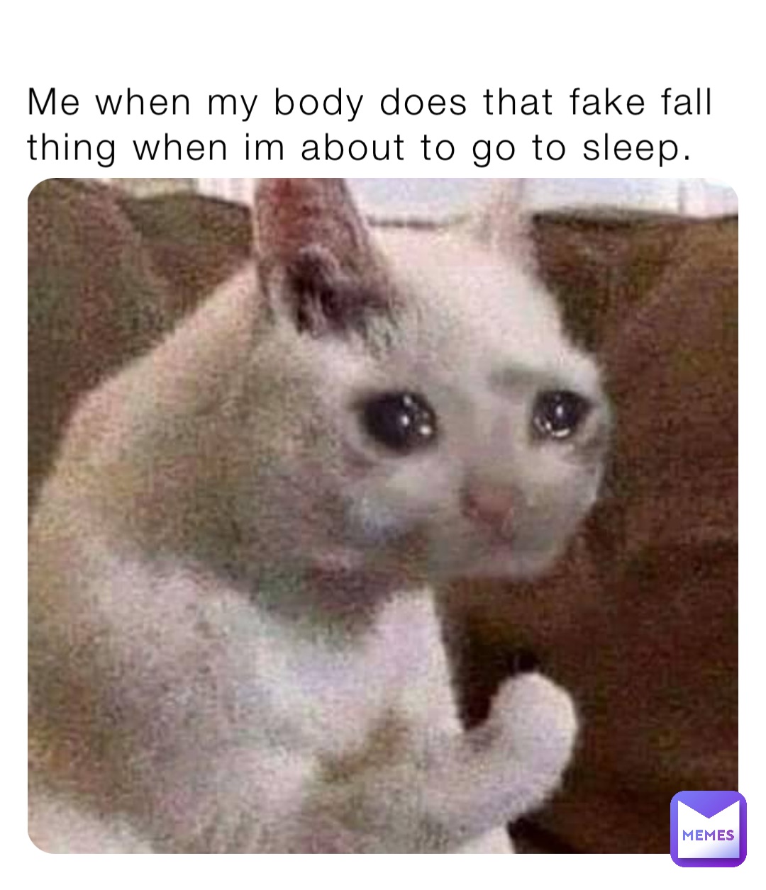 Me when my body does that fake fall thing when im about to go to sleep.