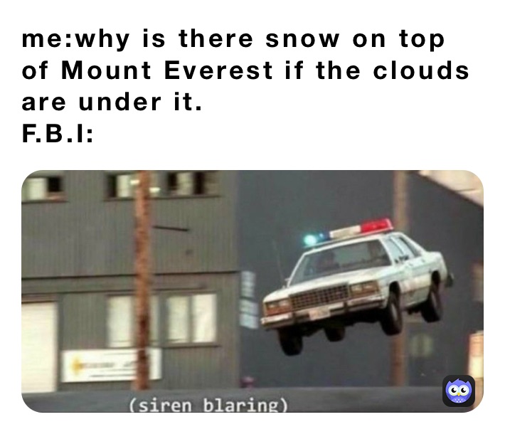 me:why is there snow on top of Mount Everest if the clouds are under it.
F.B.I: