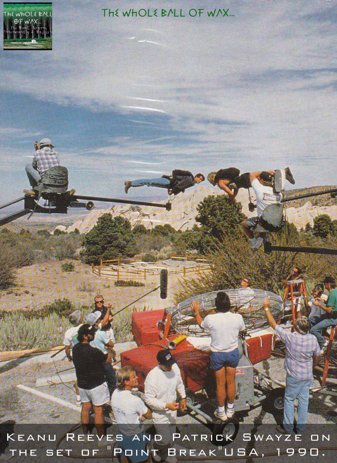 Keanu Reeves and Patrick Swayze on the set of "Point Break"USA, 1990.