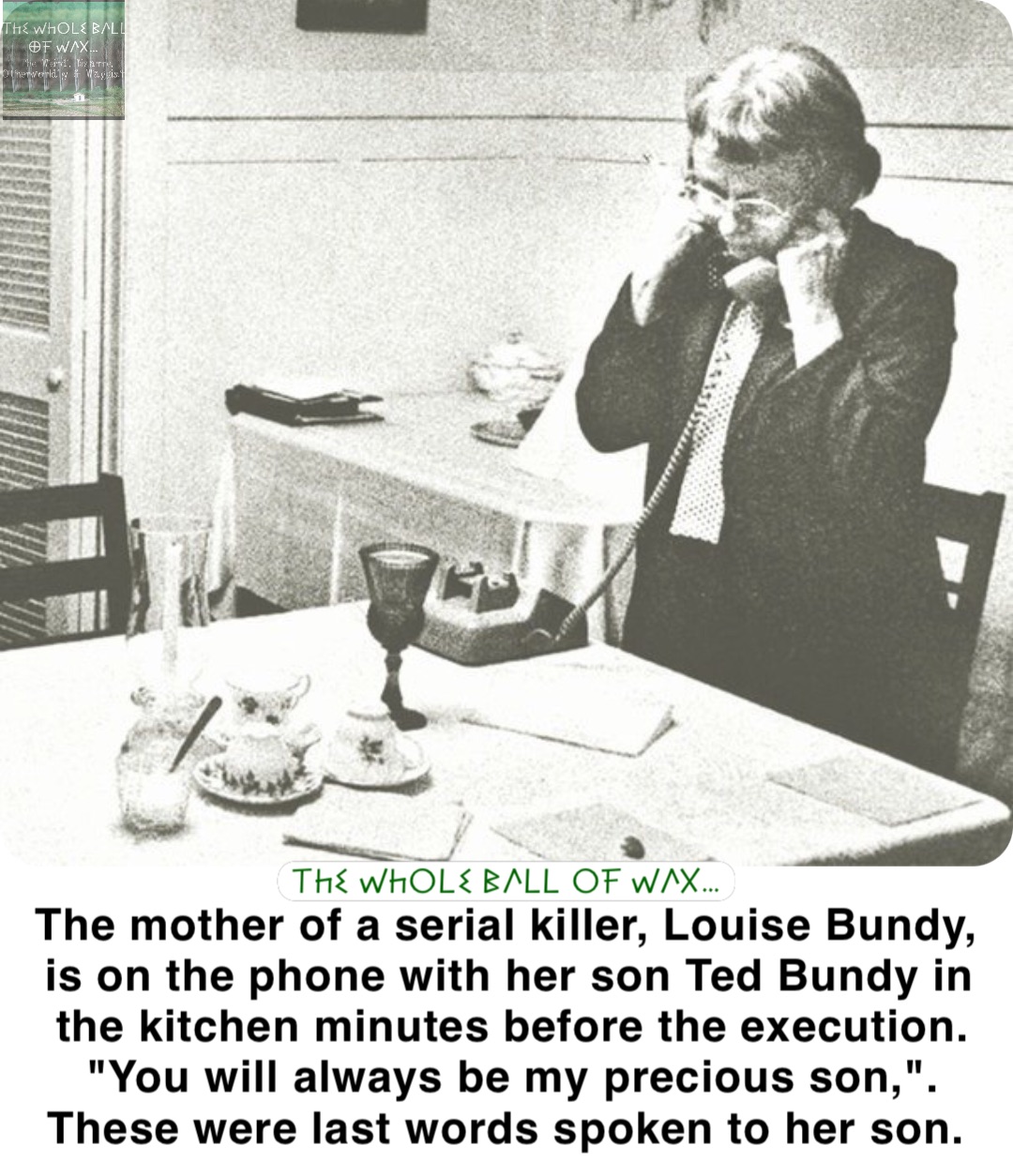 Double tap to edit The mother of a serial killer, Louise Bundy, is on the phone with her son Ted