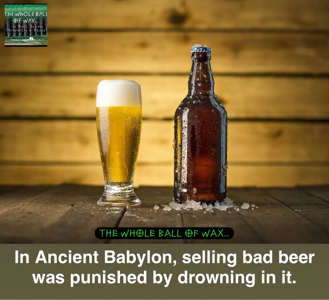 Double tap to edit In Ancient Babylon, selling bad beer was punished by drowning in it.