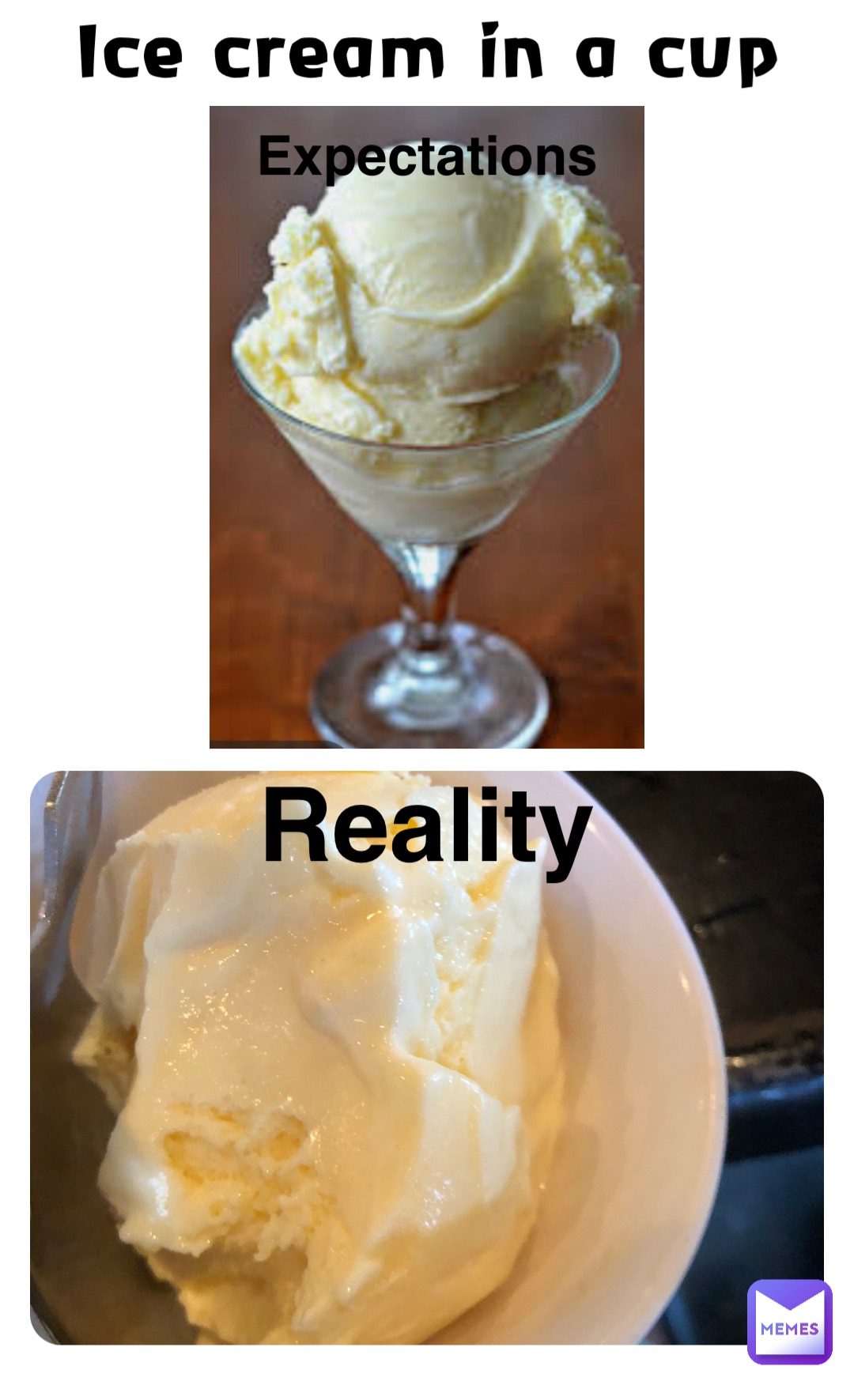 Ice cream in a cup Expectations Reality