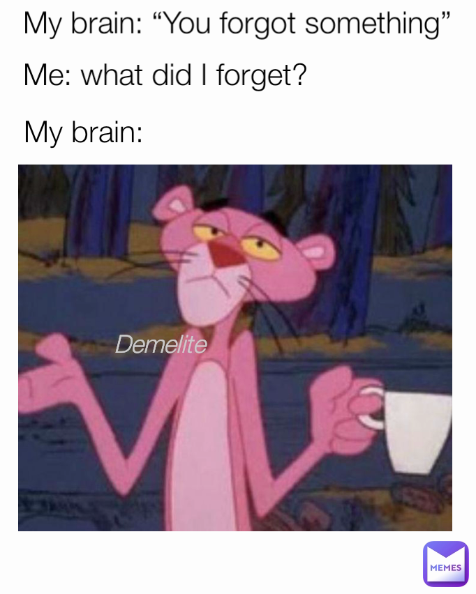 My brain: Me: what did I forget? My brain: “You forgot something” Demelite
