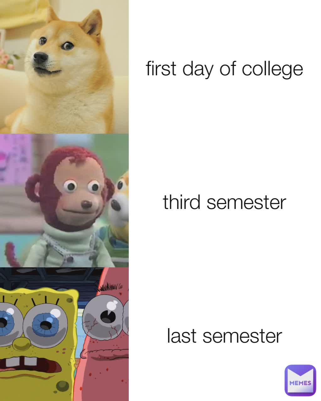 first day of college third semester last semester Kinara Memes