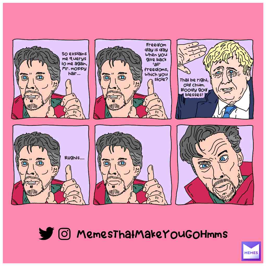 Freedoms...yay. #freedom #freedomofspeech #borisjohnson #borismemes #england #drstrange #marvelmeme #marvelcinematicuniverse #dailymemes #dailymeme #dailybibleverse #dailyposts #cartoonmemes #comicstrip #comicbooks