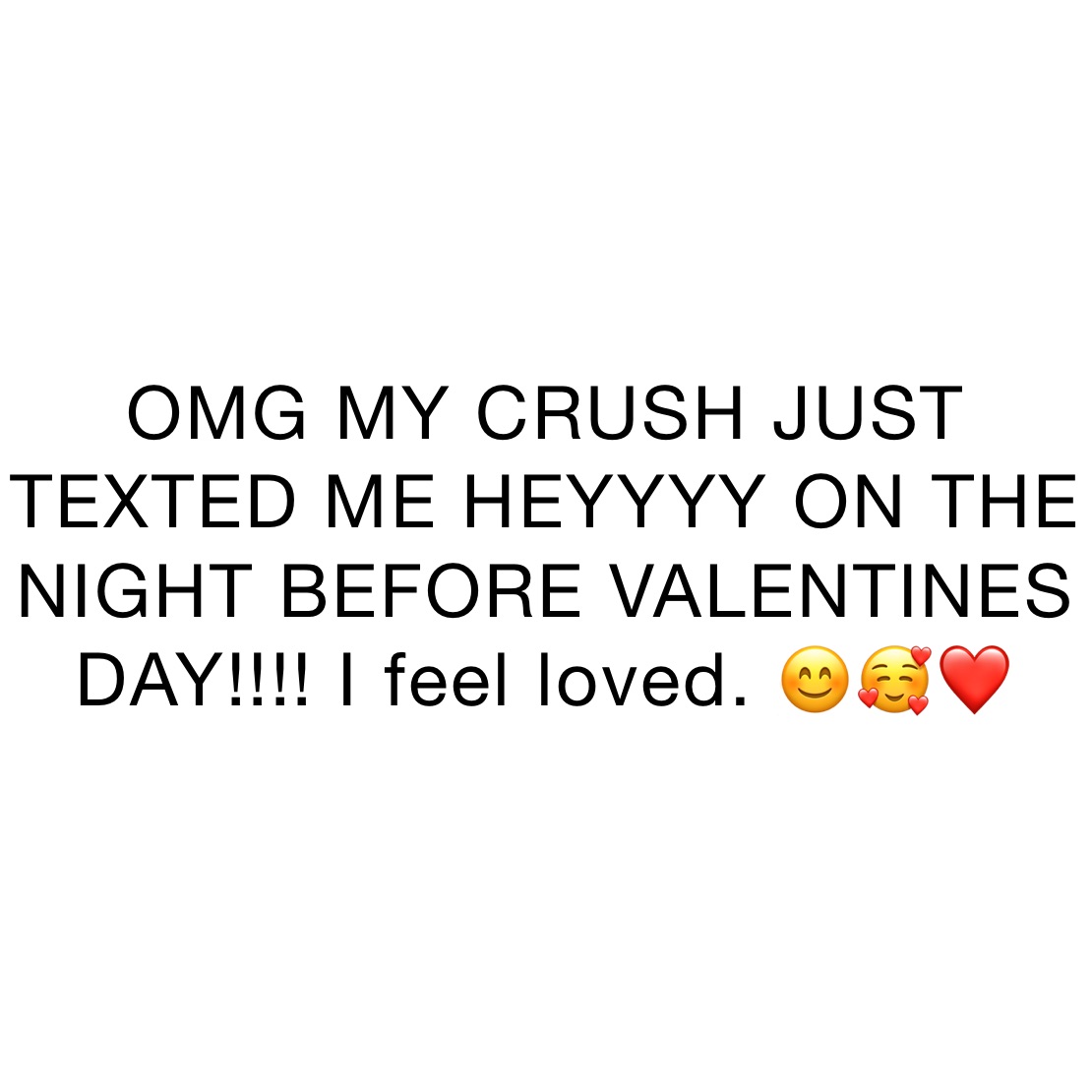 OMG MY CRUSH JUST TEXTED ME HEYYYY ON THE NIGHT BEFORE VALENTINES DAY!!!! I feel loved. 😊🥰❤️