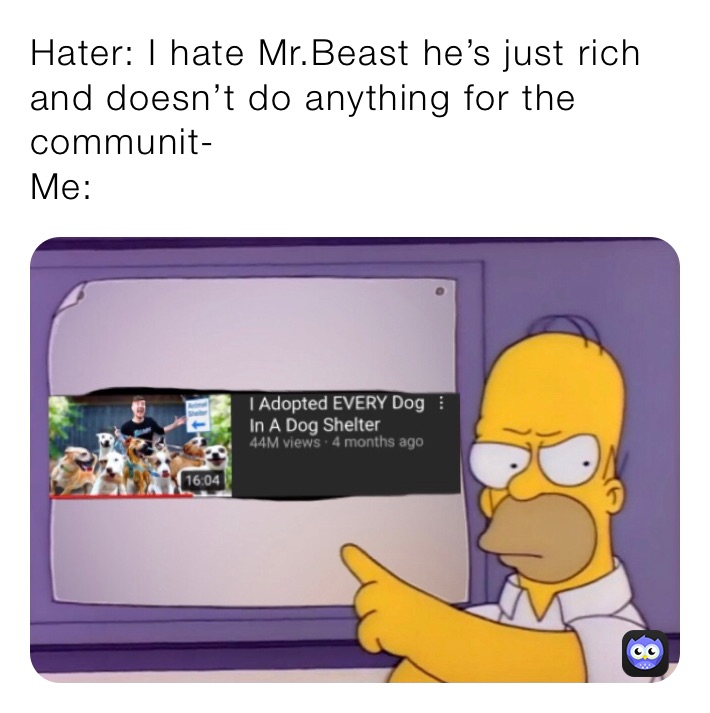 Hater: I hate Mr.Beast he’s just rich and doesn’t do anything for the communit-
Me: