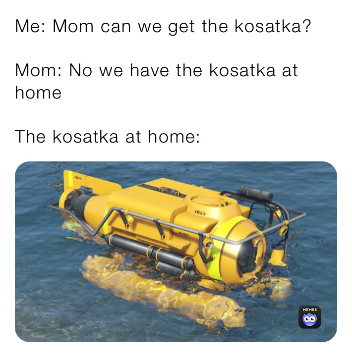 Me: Mom can we get the kosatka?

Mom: No we have the kosatka at home

The kosatka at home: