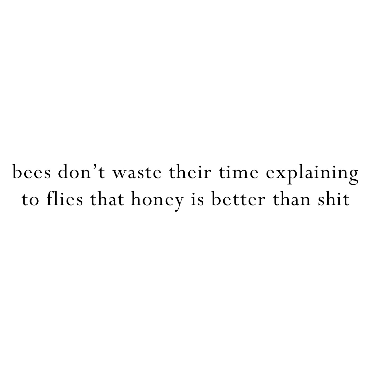 bees don’t waste their time explaining to flies that honey is better than shit 