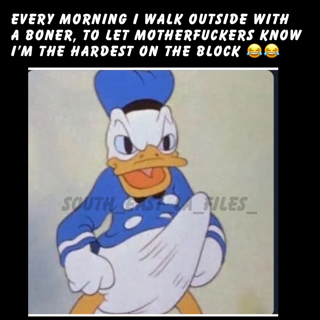 Every morning I walk outside with a boner, to let motherfuckers know I’m the hardest on the block 😂😂