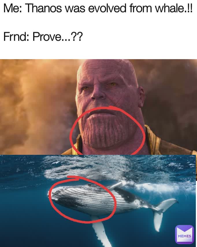 Me: Thanos was evolved from whale.!!

Frnd: Prove...?? 
