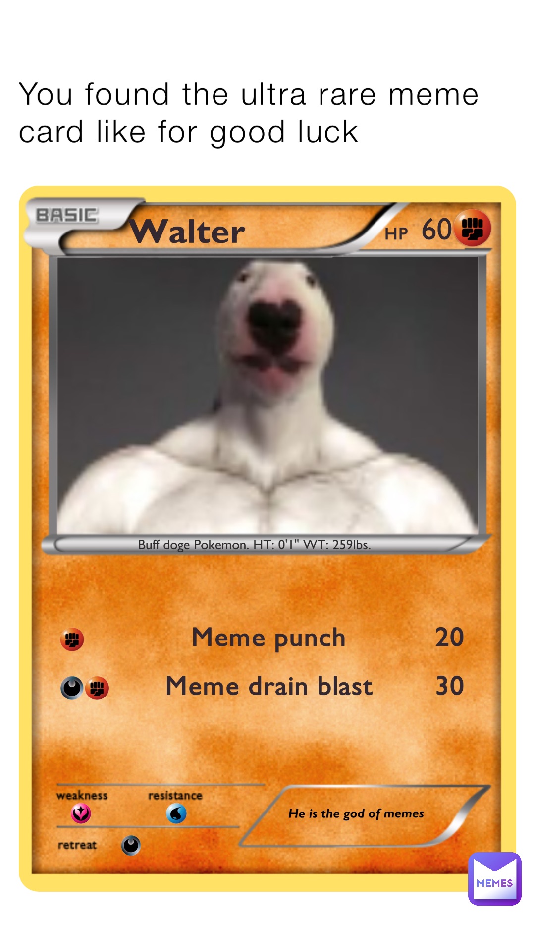 You found the ultra rare meme card like for good luck