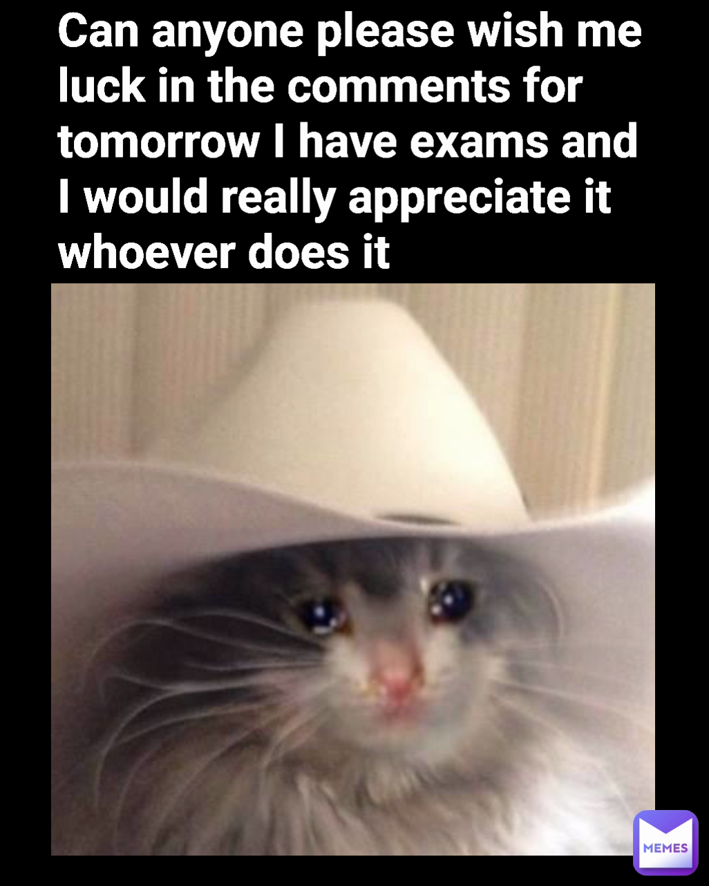 Can anyone please wish me luck in the comments for tomorrow I have exams and I would really appreciate it whoever does it