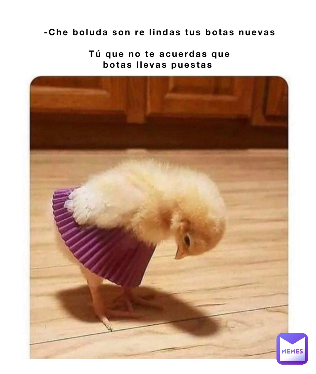 -Che boluda son re lindas tus botas nuevas 

Tú que no te acuerdas que 
botas llevas puestas