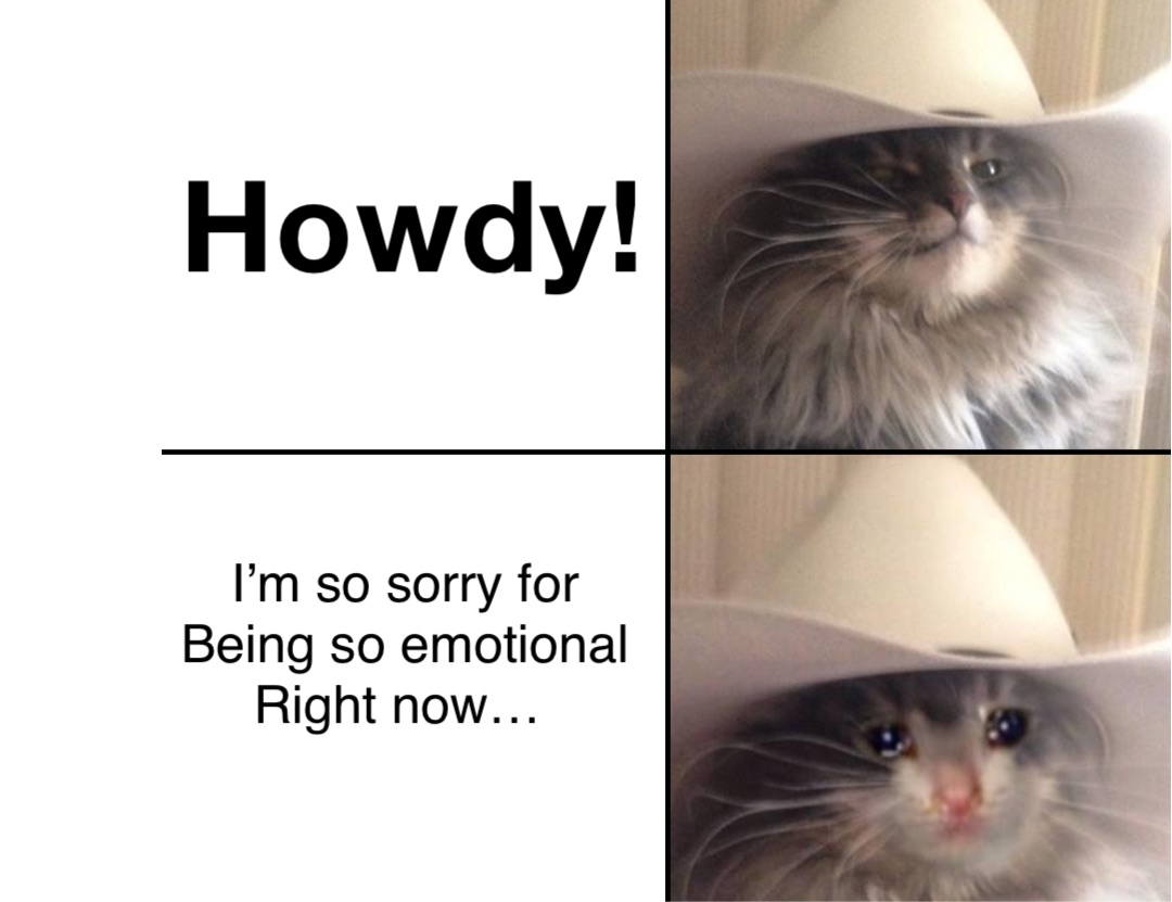 Howdy! I’m so sorry for 
Being so emotional 
Right now…