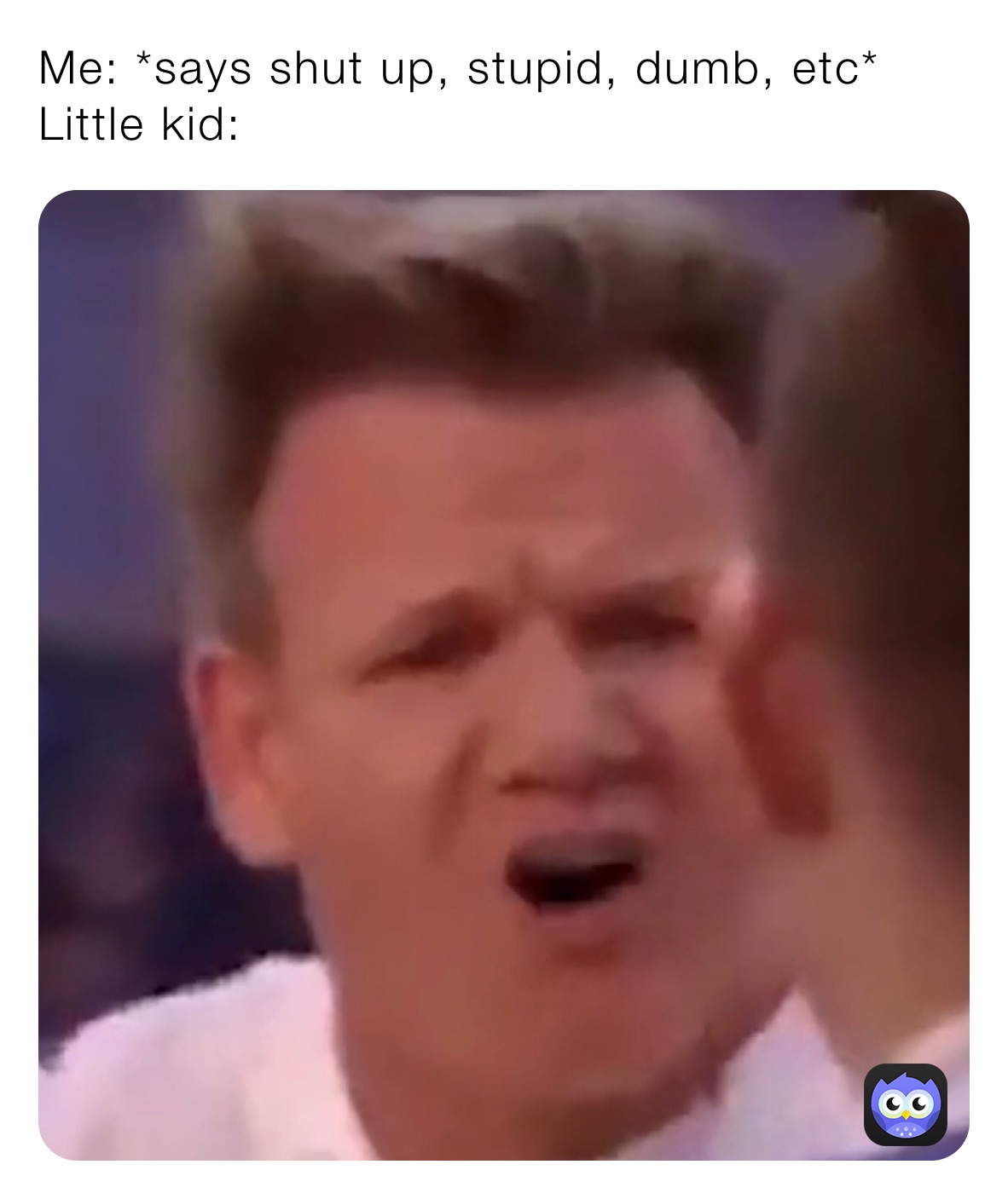 Me: *says shut up, stupid, dumb, etc*
Little kid: