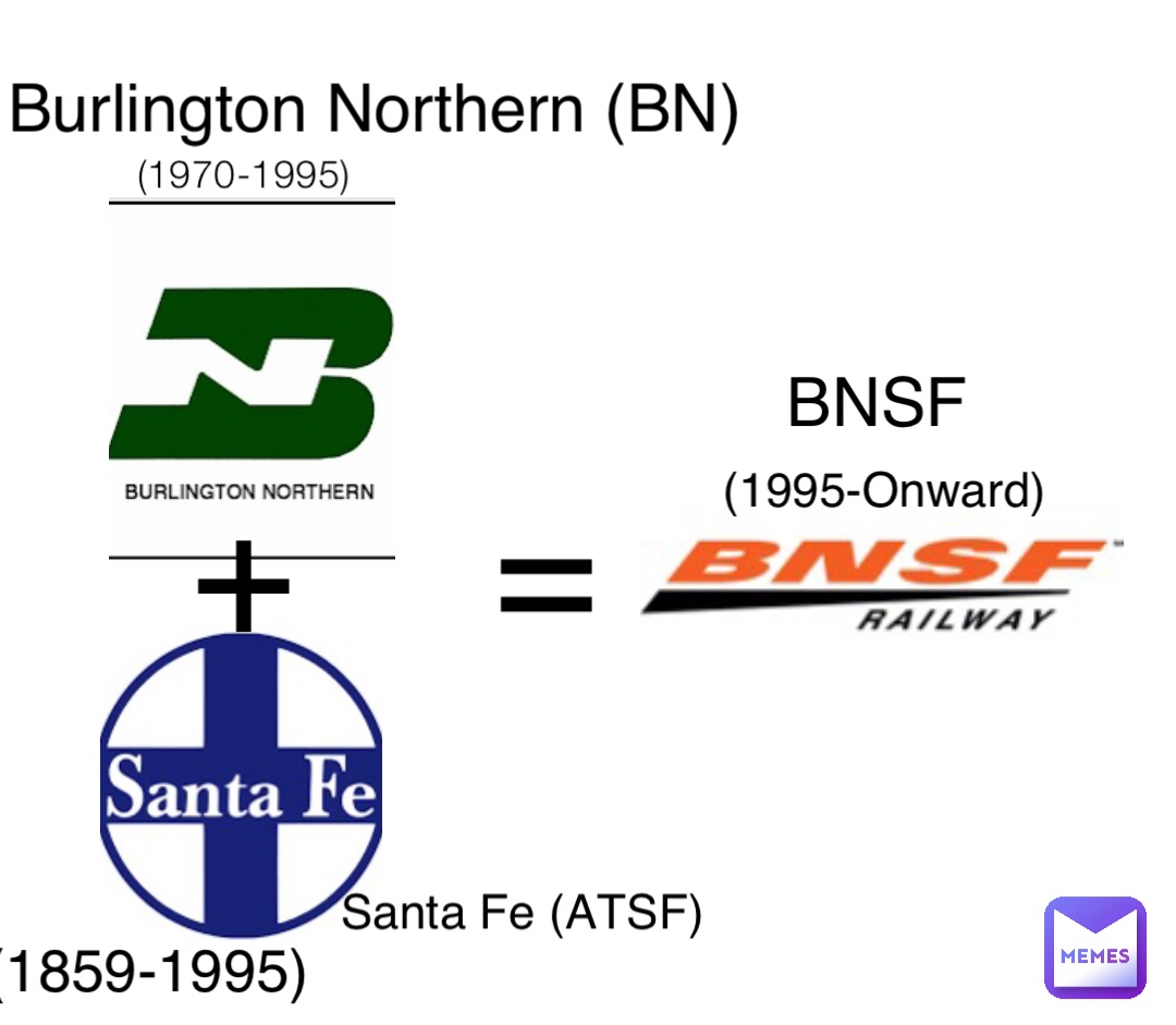 (1970-1995) = + BNSF (1995-Onward) Burlington Northern (BN) (1859-1995) Santa Fe (ATSF)