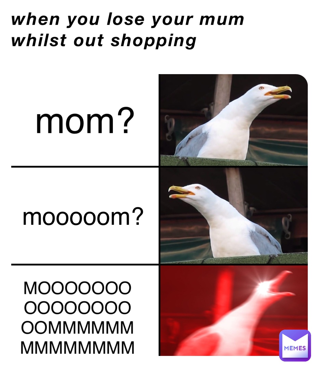 when you lose your mum whilst out shopping mom? mooooom? MOOOOOOOOOOOOOOOOOMMMMMMMMMMMMMM