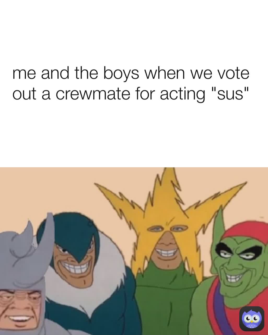 me and the boys when we vote out a crewmate for acting "sus"