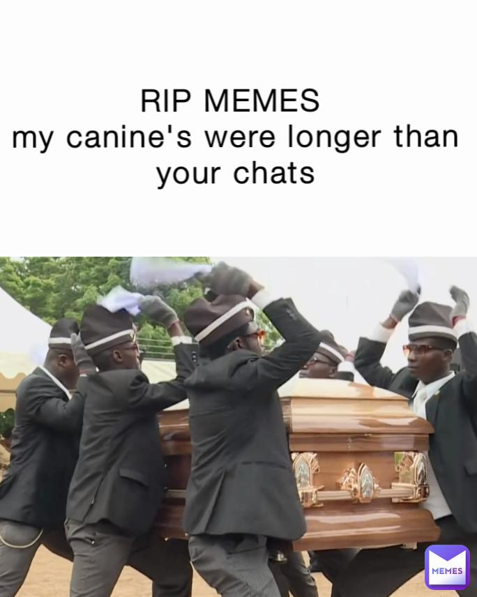 RIP MEMES 
my canine's were longer than your chats